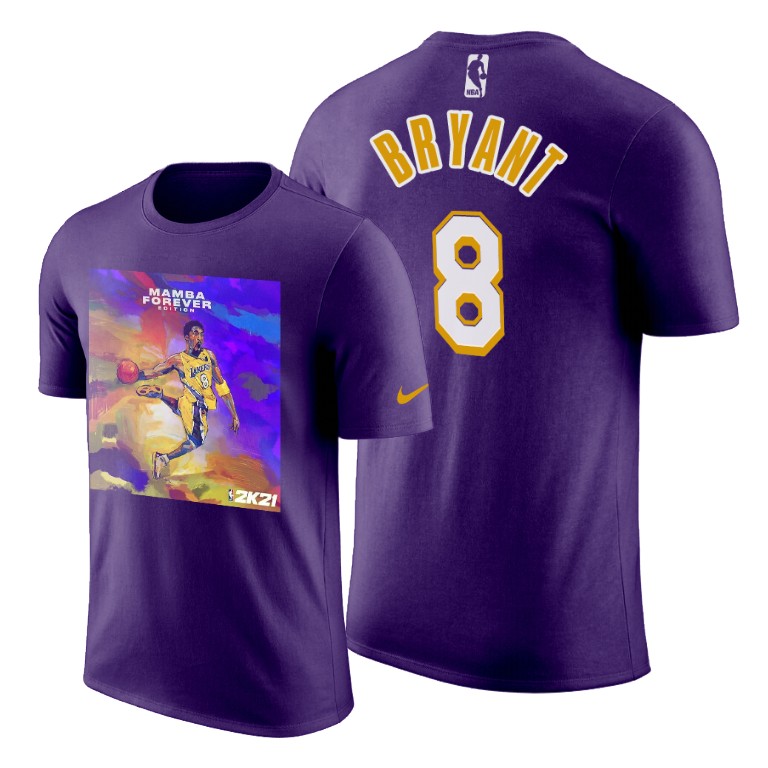 Men's Los Angeles Lakers Kobe Bryant #8 NBA 2K21 Forever Edition Mamba Week Purple Basketball T-Shirt QUC0383YW